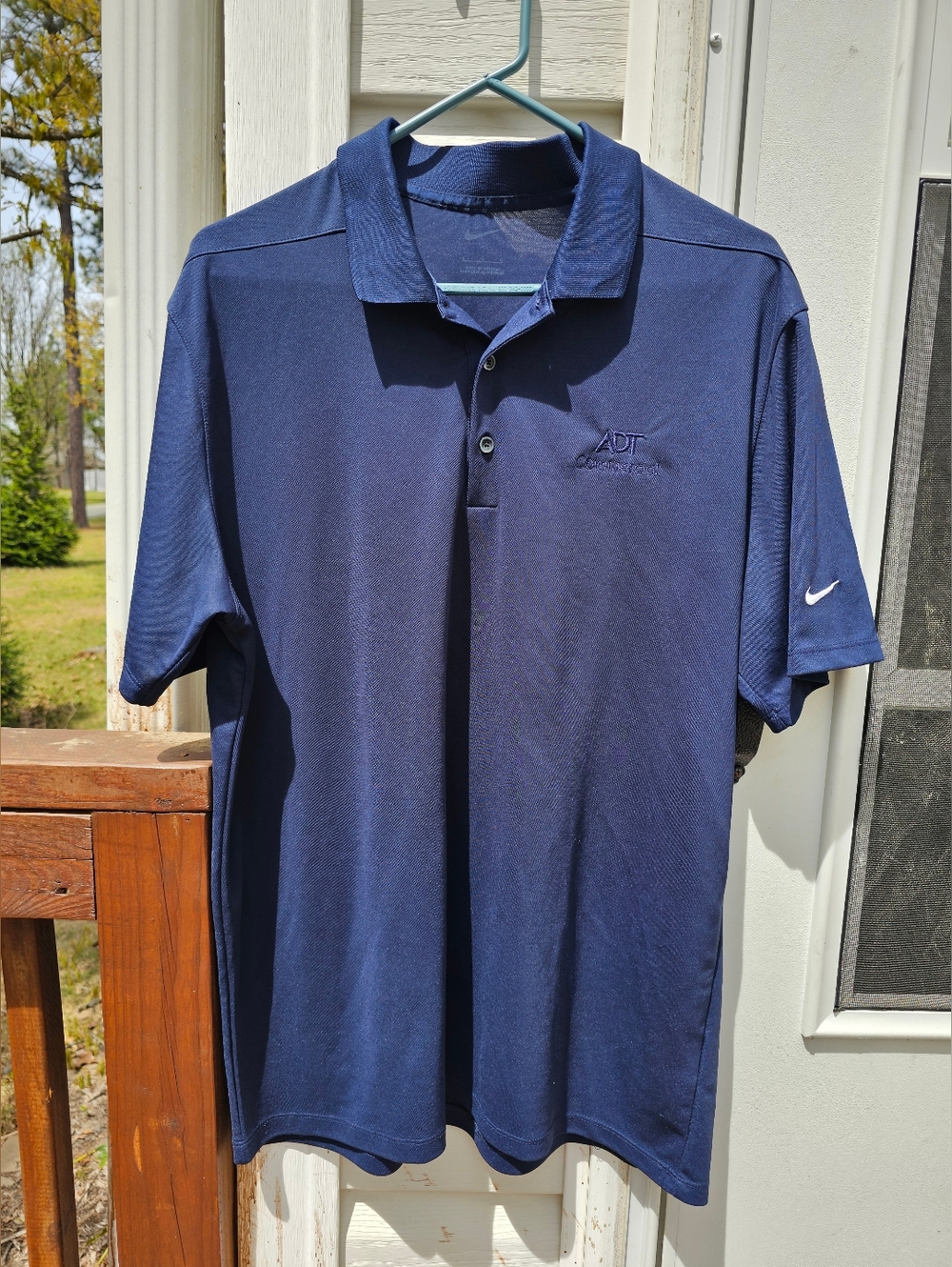 ADT Security Commercial Nike Dri Fit Polo Shirt Navy Blue Mens L Shirt Top Htf